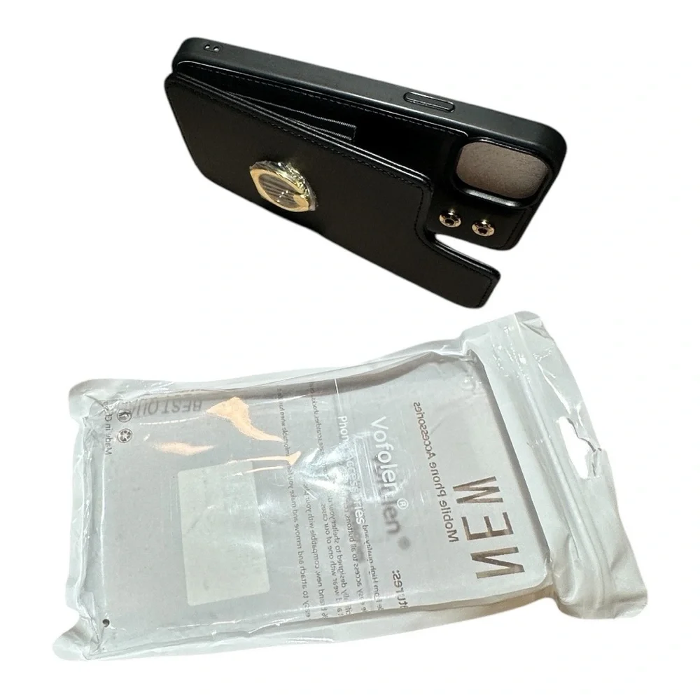 Cell phone case for iPhone 14 Pro black wallet case w/ring holder NWT